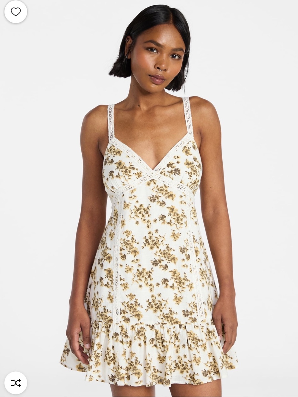 No Boundaries White & Gold Floral Lace-Trim Mini Dress